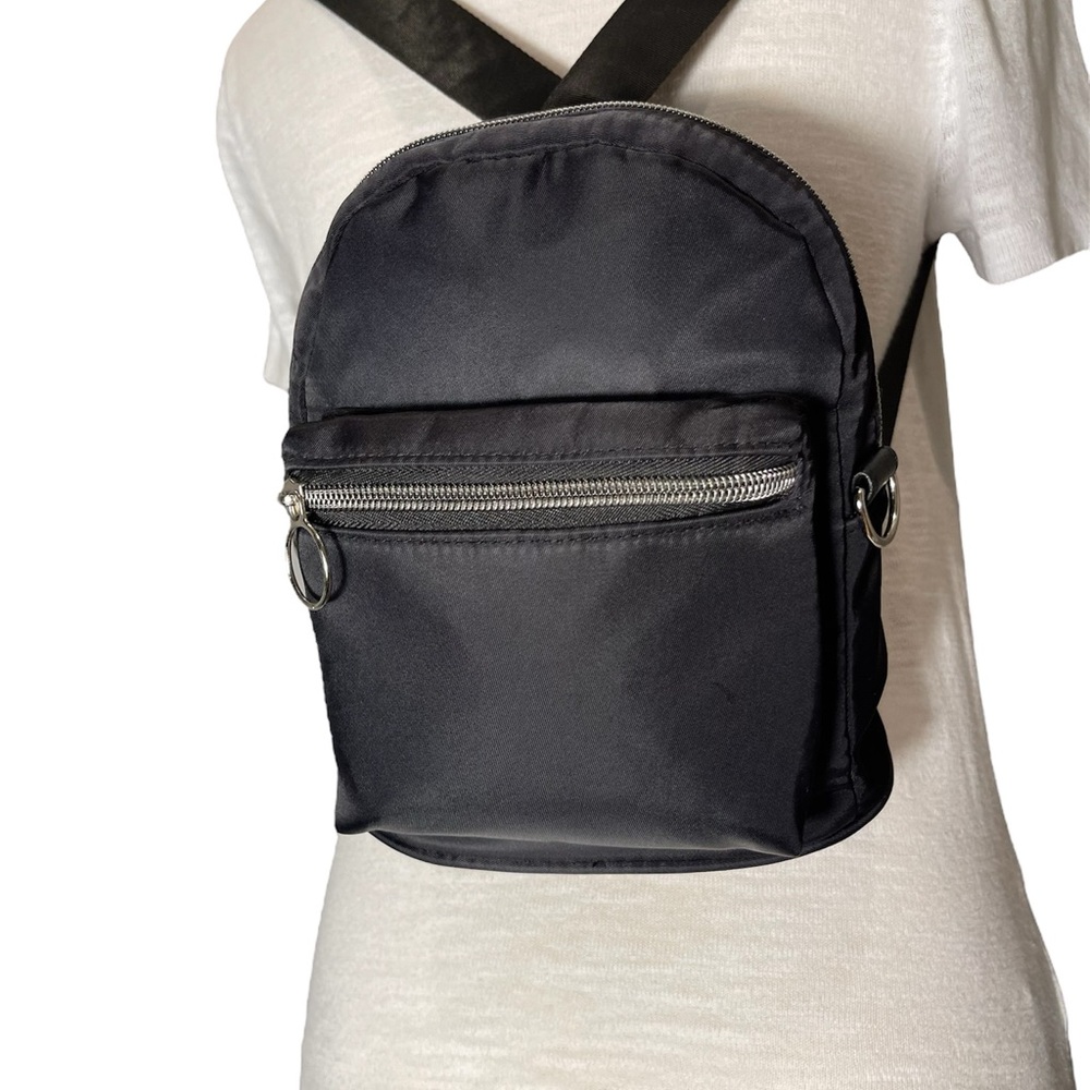 Black Nylon Mini Backpack Hands Free Purse, Adjustable Strap, No Brand, 8.5X6